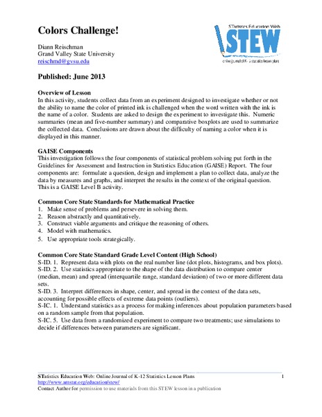 Colors Challenge! Lesson Plan
