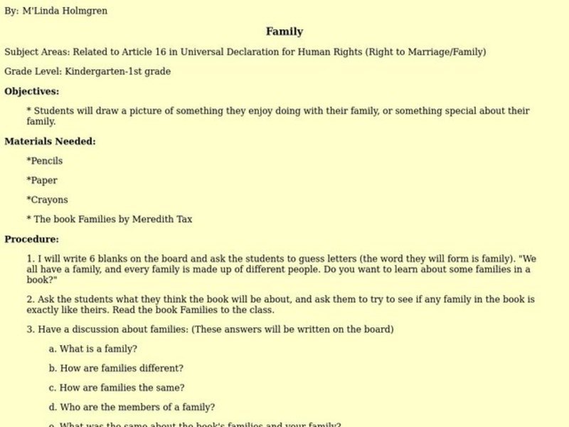 Family Lesson Plan