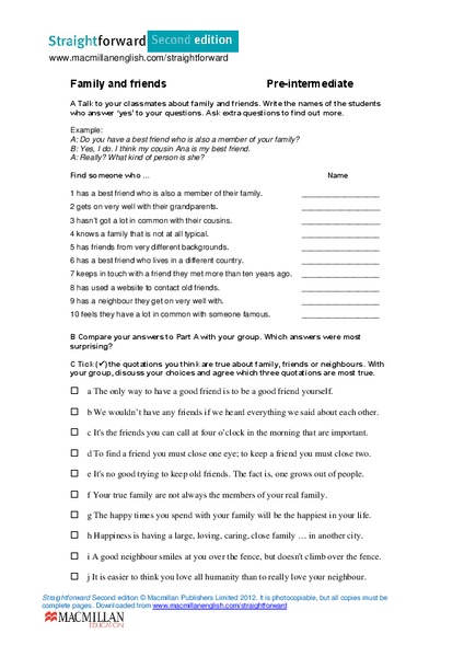 Family and Friends Worksheet