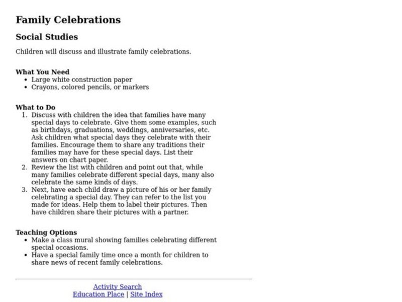 Family Celebrations Lesson Plan