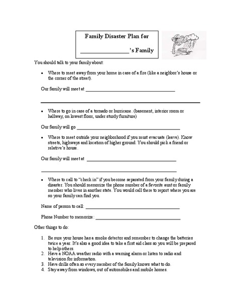Family Disaster Plan Worksheet