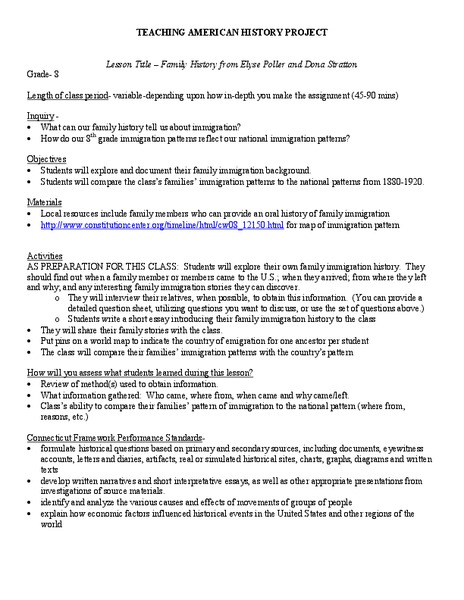 Family History Lesson Plan