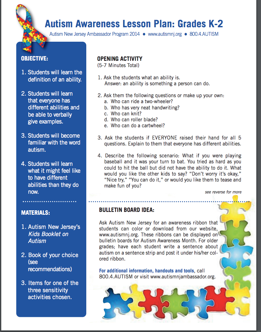 Autism Awareness Lesson Plan
