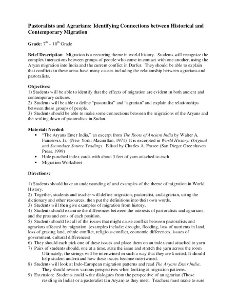 Pastoralists and Agrarians: Identifying Connections between Historical and Contemporary Migration Lesson Plan