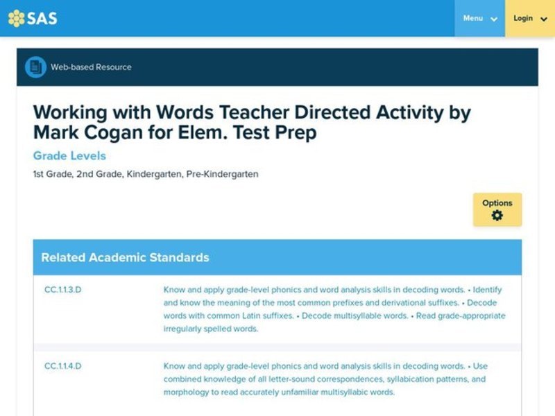 Working with Words Teacher Directed Activity by Mark Cogan for Elem. Test Prep Lesson Plan