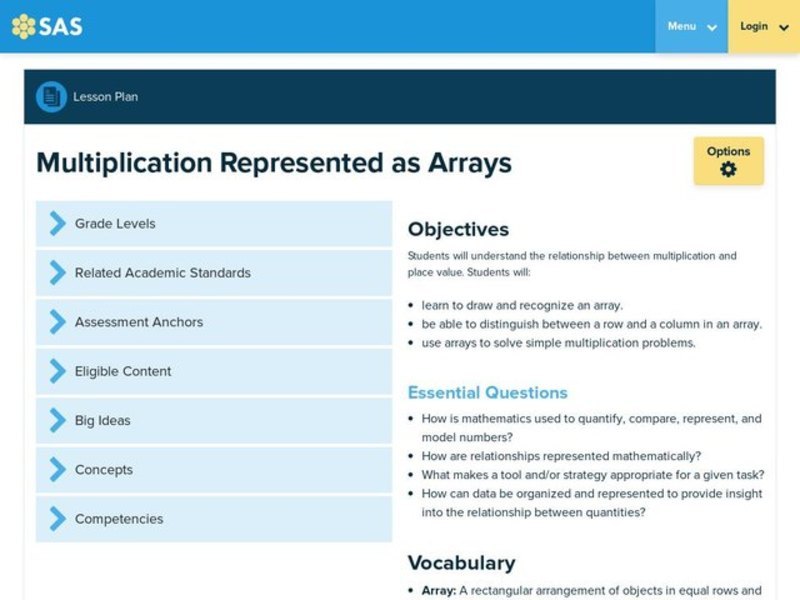 Multiplication Represented as Arrays Lesson Plan