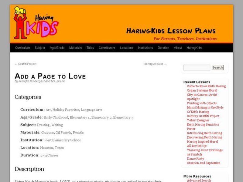 Add a Page to Love Lesson Plan
