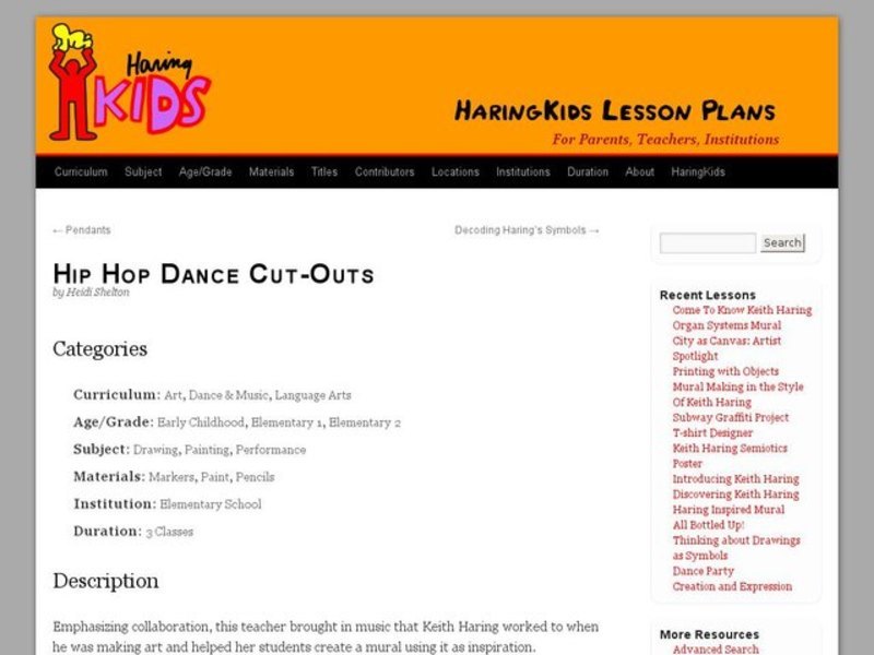 Hip Hop Dance Cut Outs Lesson Plan
