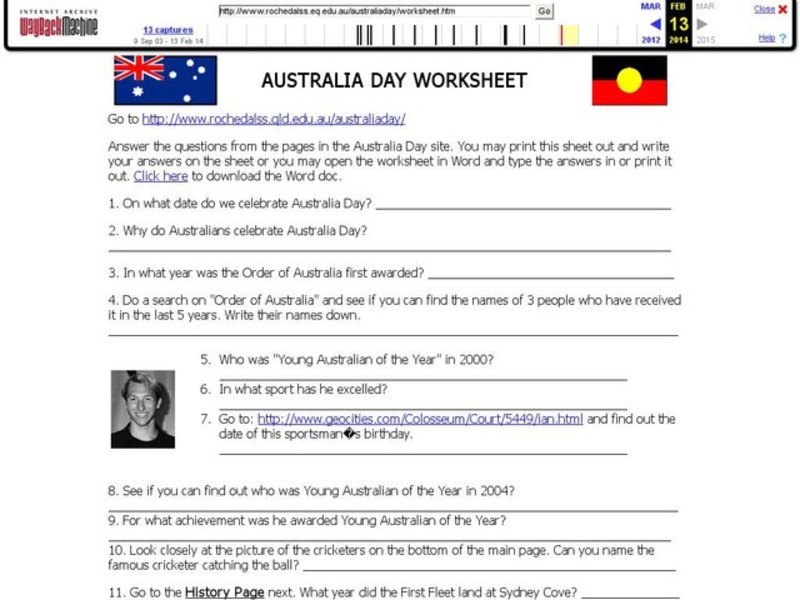 Australia Day Worksheet Interactive