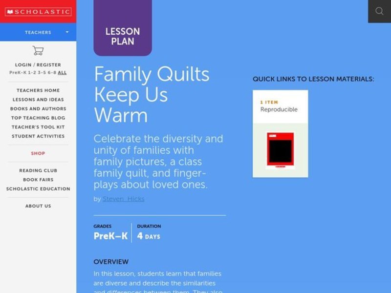 Family Quilts Keep Us Warm Lesson Plan