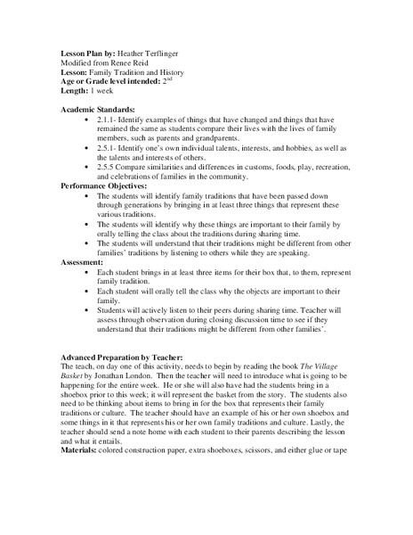 Family traditions Lesson Plan