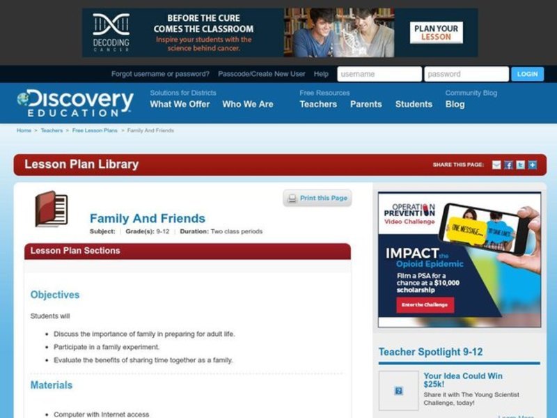Family and Friends Lesson Plan