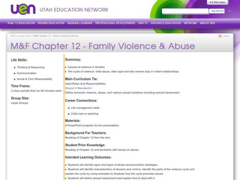 Family Violence & Abuse Lesson Plan