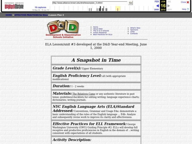 A Snapshot in Time Lesson Plan