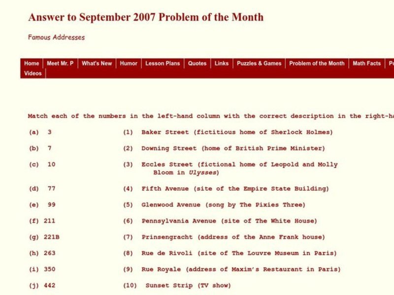 Famous Addresses Worksheet