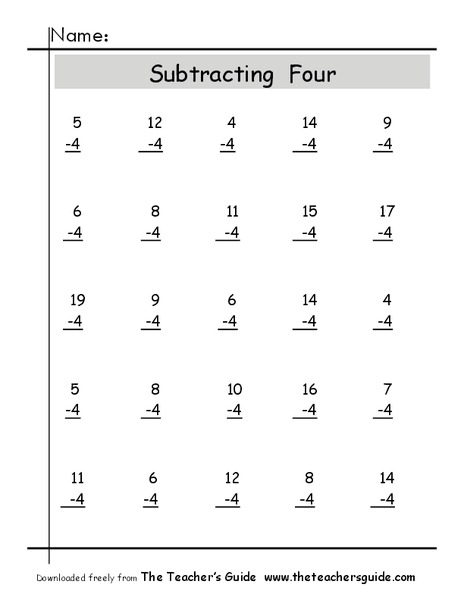 Subtracting Four Worksheet