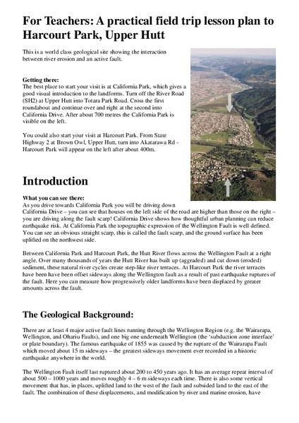 Wellington Fault Field Trip Unit Plan