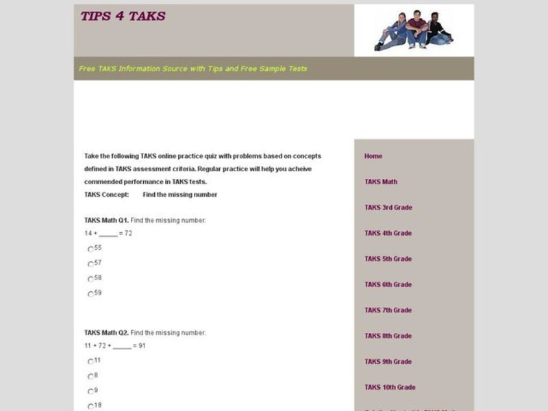 TAKS Math Quiz-Missing Number Interactive