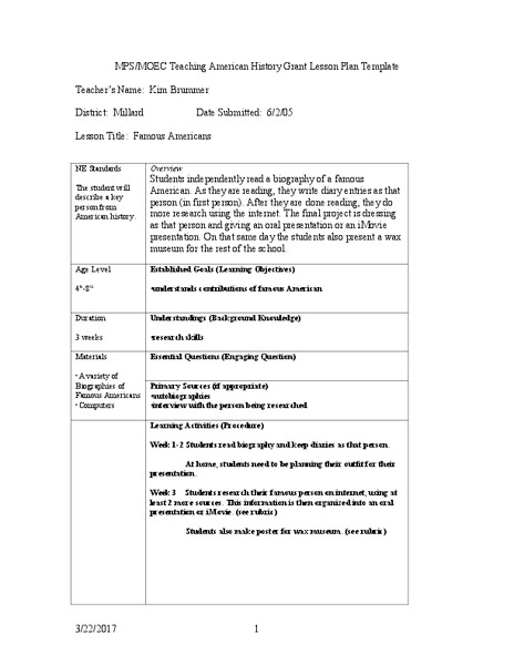 Famous Americans Lesson Plan