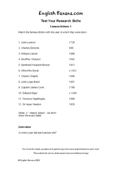Famous Britons 1 Worksheet