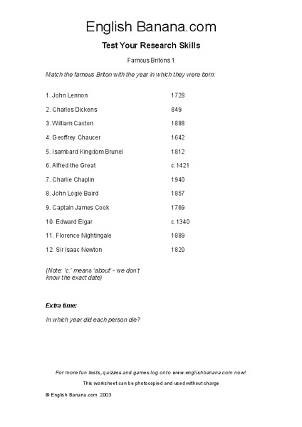 Famous Britons 1 Worksheet