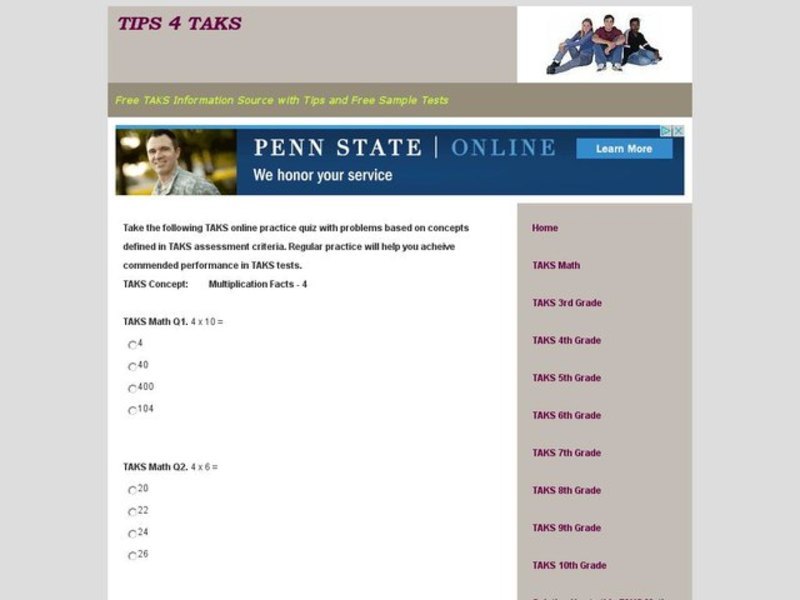 TAKS Qui-Multiplication Facts-4 Interactive