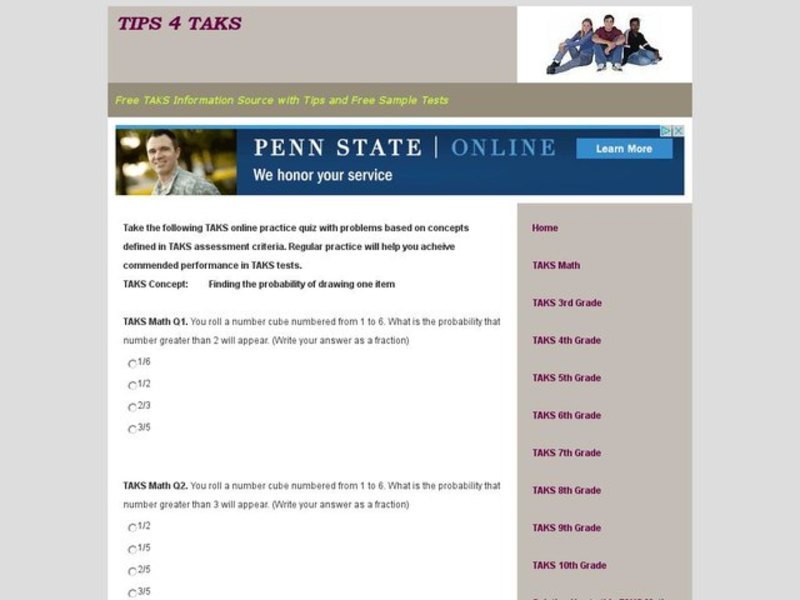 TAKS Quiz-Probability of Drawing One Item Interactive