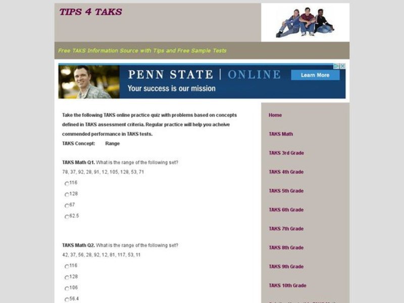 TAKS Math Quiz-Range Interactive