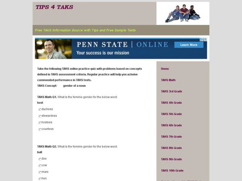 TAKS Quiz-Gender of Nouns Interactive