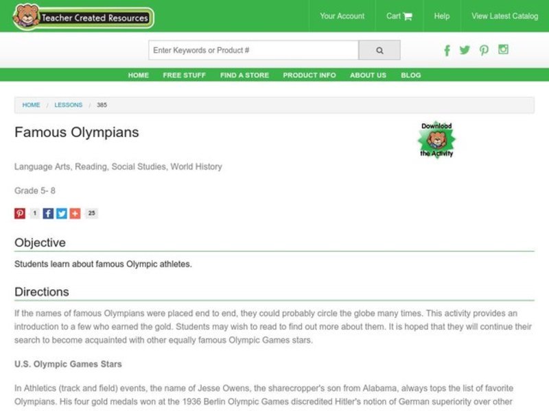 Famous Olympians Lesson Plan