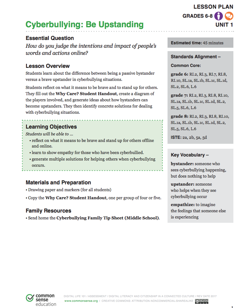 Cyberbullying: Be Upstanding Lesson Plan