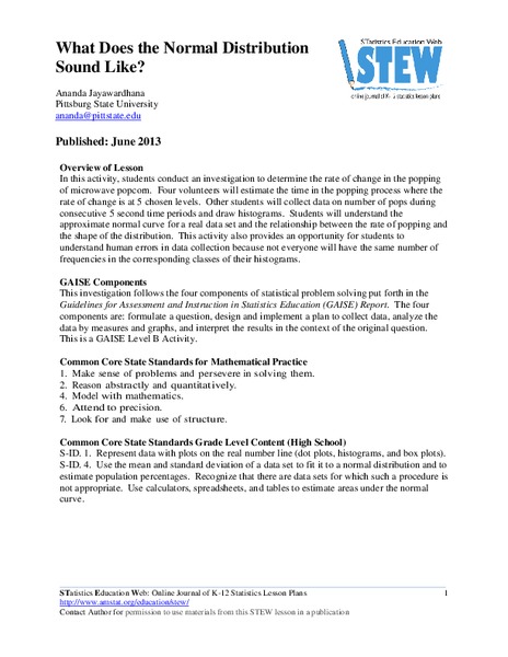 What Does the Normal Distribution Sound Like? Lesson Plan