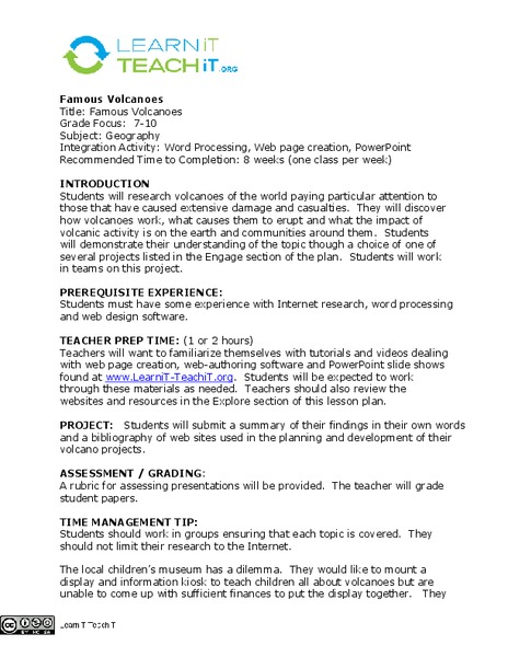 Famous Volcanoes Lesson Plan