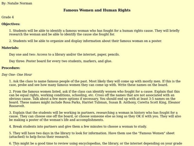 Famous Women and Human Rights Lesson Plan