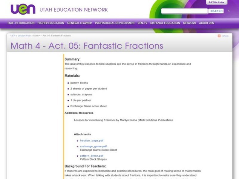 Fantastic Fractions Lesson Plan