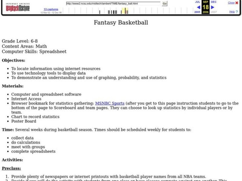 Fantasy Basketball Lesson Plan