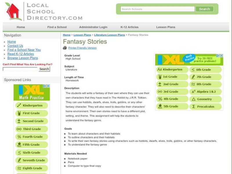 Fantasy Stories Lesson Plan