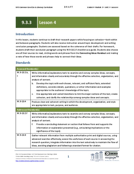 Grade 9 ELA Module 3, Unit 3, Lesson 4 Lesson Plan