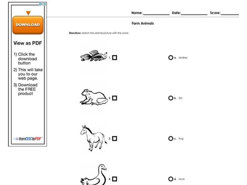 Farm Animals Worksheet