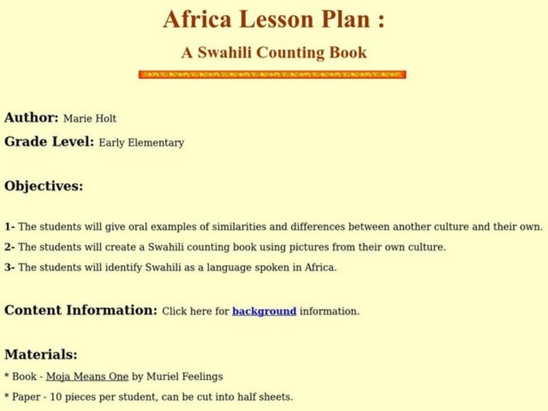 A Swahili Counting Book Lesson Plan
