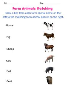 Farm Animals Matching Worksheet