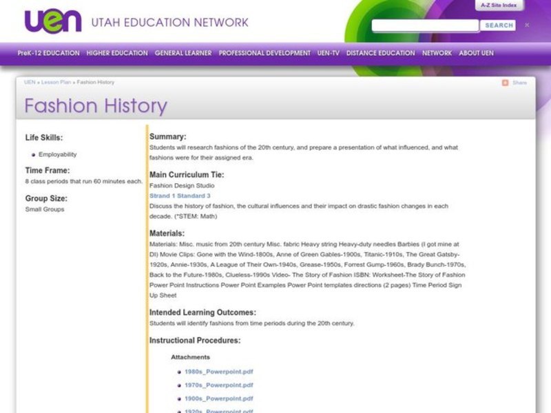 Fashion History Lesson Plan