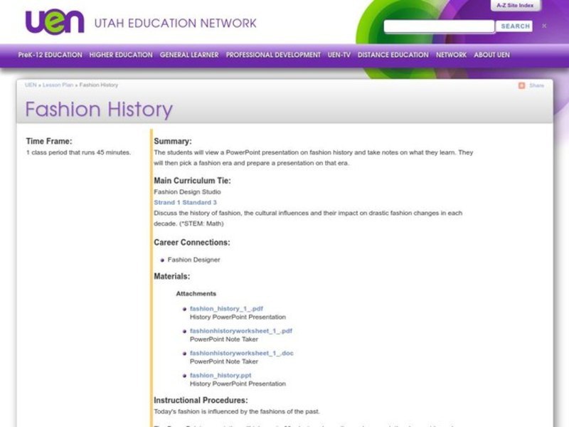 Fashion History Lesson Plan