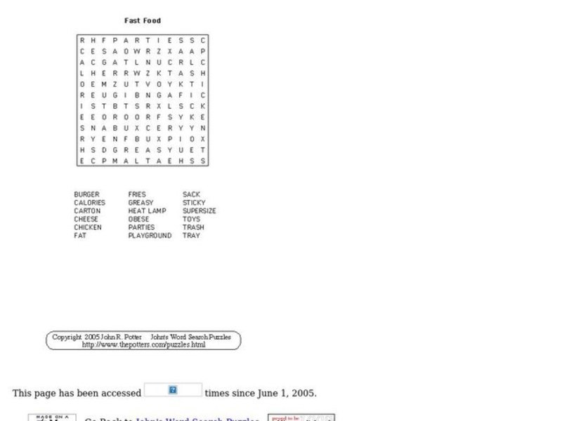 Fast Food Puzzle Worksheet