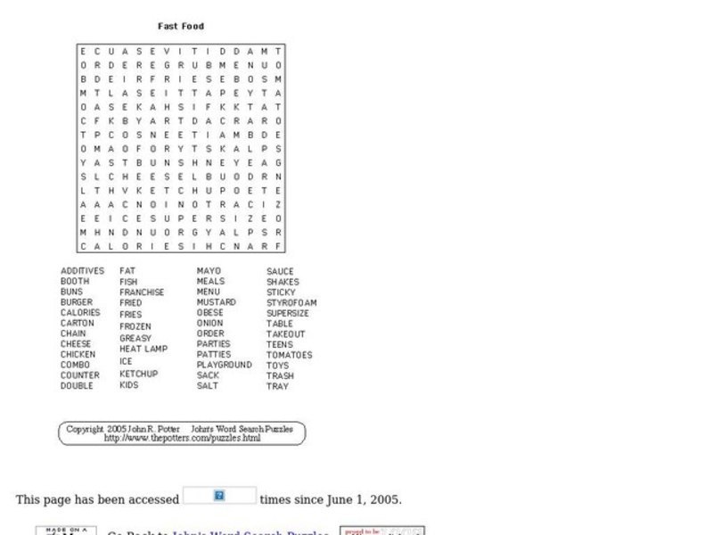 Fast Food Puzzle Worksheet