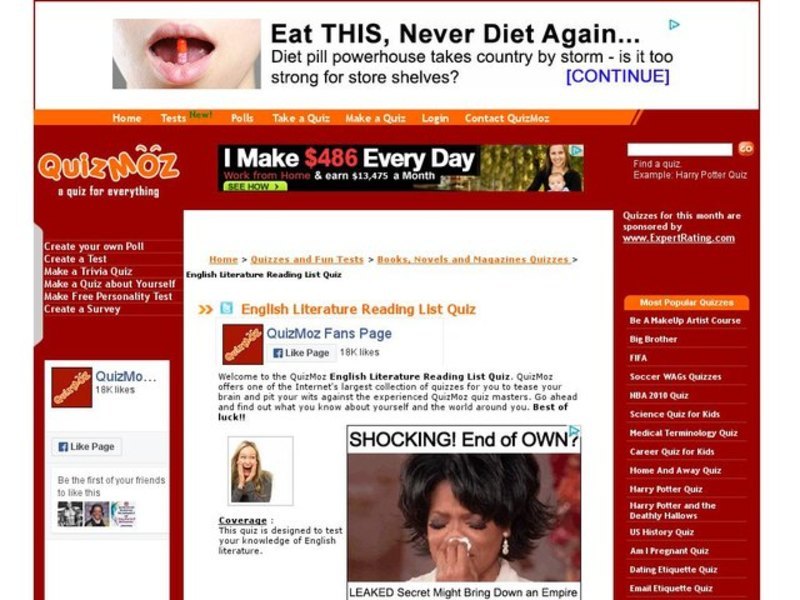 English Literature Reading List Quiz Interactive