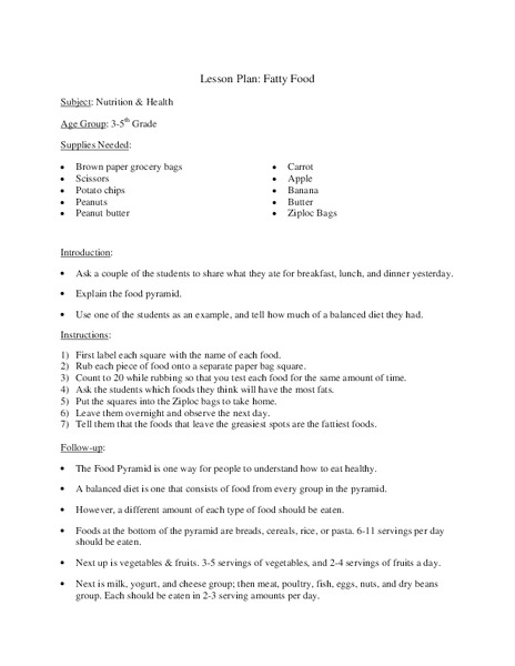 Fatty Food Lesson Plan