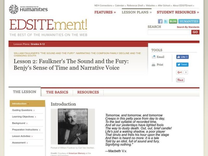 Faulkner's The Sound and the Fury: Benjy's Sense of Time and Narrative Voice Lesson Plan