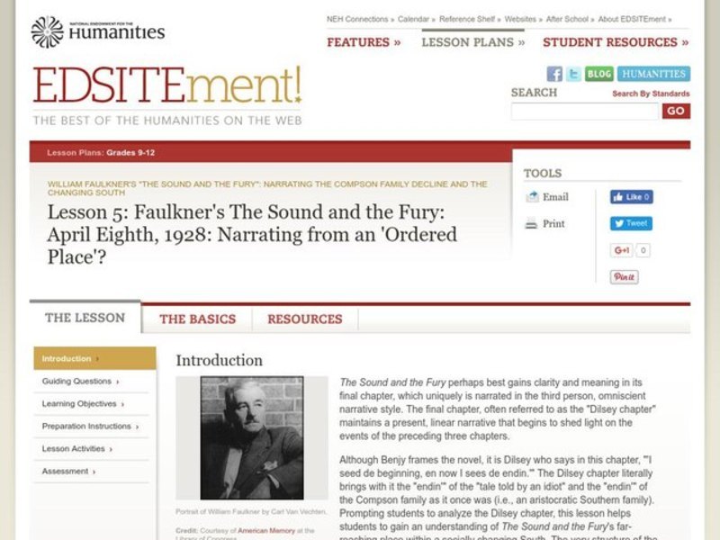 Faulkner's The Sound and the Fury: April Eighth, 1928: Narrating from an 'Ordered Place'? Lesson Plan