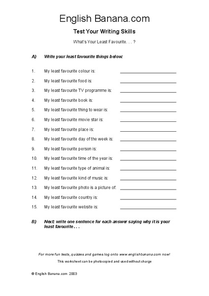 Favorite Things Worksheet